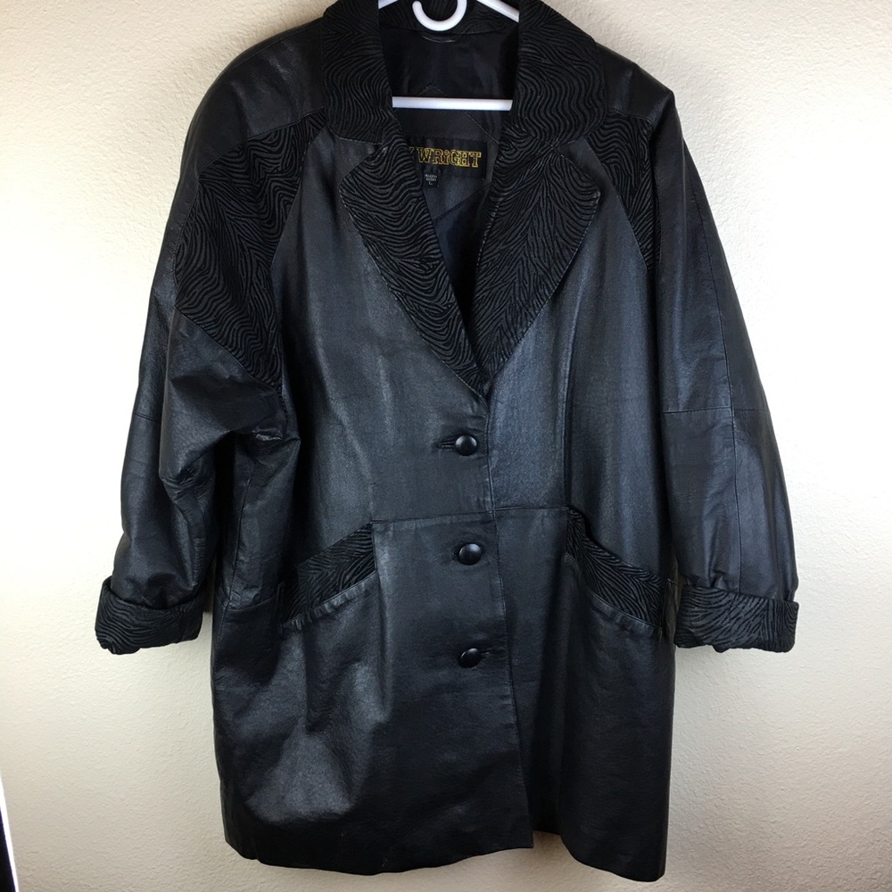 Vintage Fitz Wright Women's Black 100% Leather Coat Pockets Size L